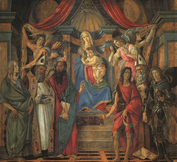 BOTTICELLI, Sandro San Barnaba Altarpiece (Madonna Enthroned with Saints) gfj Spain oil painting art